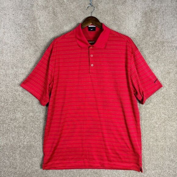 Nike Golf Polo Shirt Mens Size XL Red Striped Short Sleeve Performance Fit Dry - Picture 1 of 9